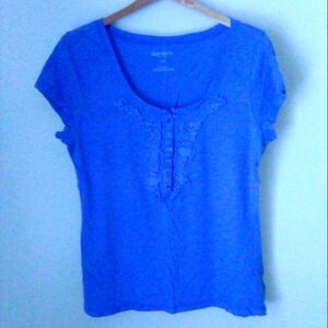 Old Navy Short Sleeve Buttoned Front Henley Top Scoop Neck Blue Color Size L